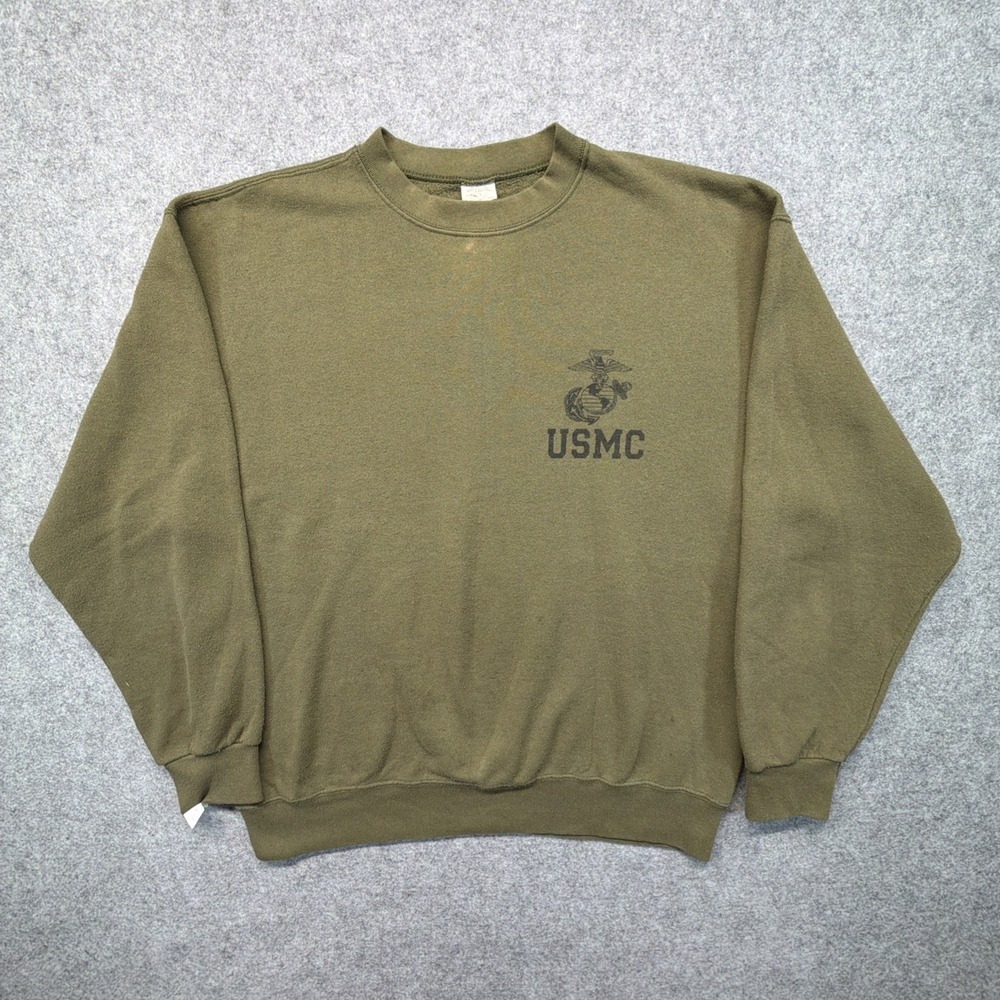Vintage 80s USMC Marines Crewneck Sweatshirt Medium Warm Up Military Green